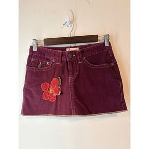 Vintage Y2K Aeropostale Corduroy Micro Mini Skirt Purple Flower Applique Size 0